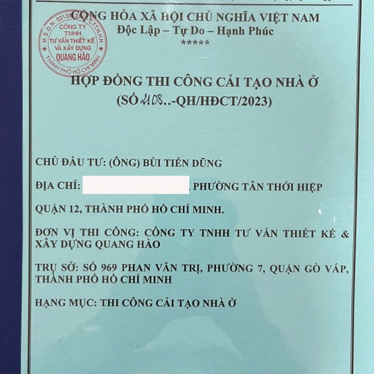 Ký hợp đồng sửa chữa nhà Anh Dũng Quận 12