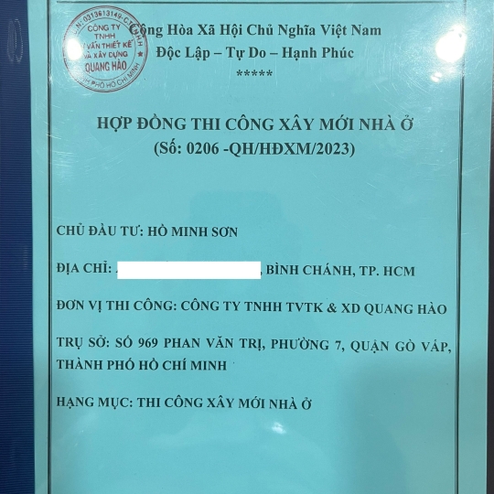 Ký hợp đồng xây mới nhà Anh Sơn ở Huyện Bình Chánh