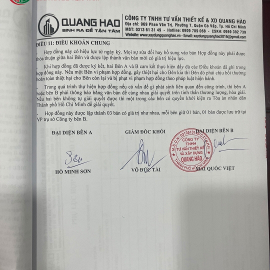 Ký hợp đồng xây mới nhà Anh Sơn ở Huyện Bình Chánh