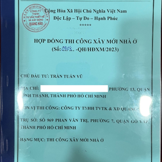 Ký hợp đồng xây mới nhà Anh Vũ Quận Bình Thạnh