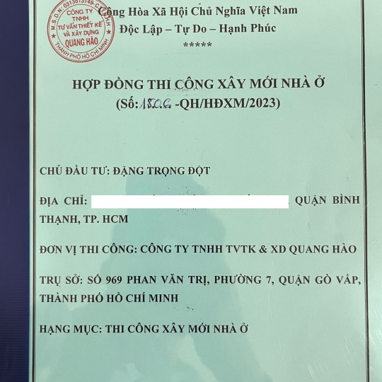 Ký hợp đồng xây mới nhà Chú Đột ở Quận Bình Thạnh