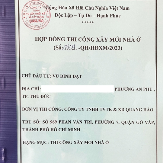 KÝ KẾT HỢP ĐỒNG XÂY DỰNG NHÀ ANH ĐẠT QUẬN 2