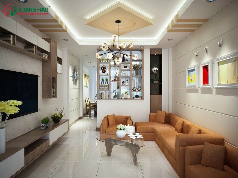 Giai đoạn đóng trần thạch cao trang trí phòng khách đã hoàn thành