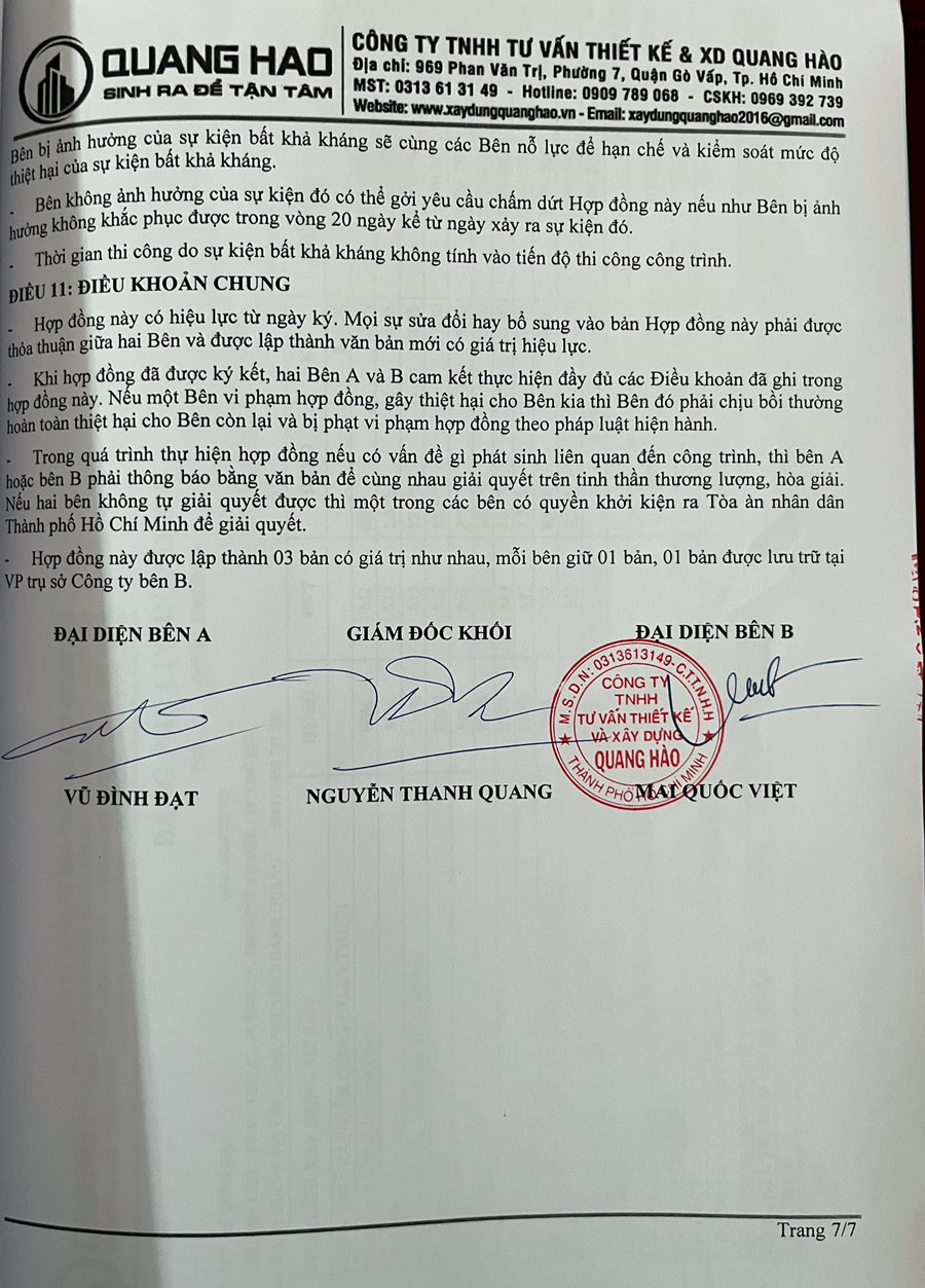 Hợp đồng xây mới nhà ở Anh Đạt Quận 2