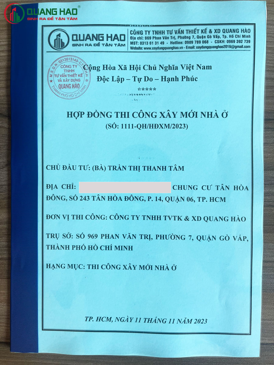 Hợp đồng thi công xây nhà Chị Tâm tại Long An