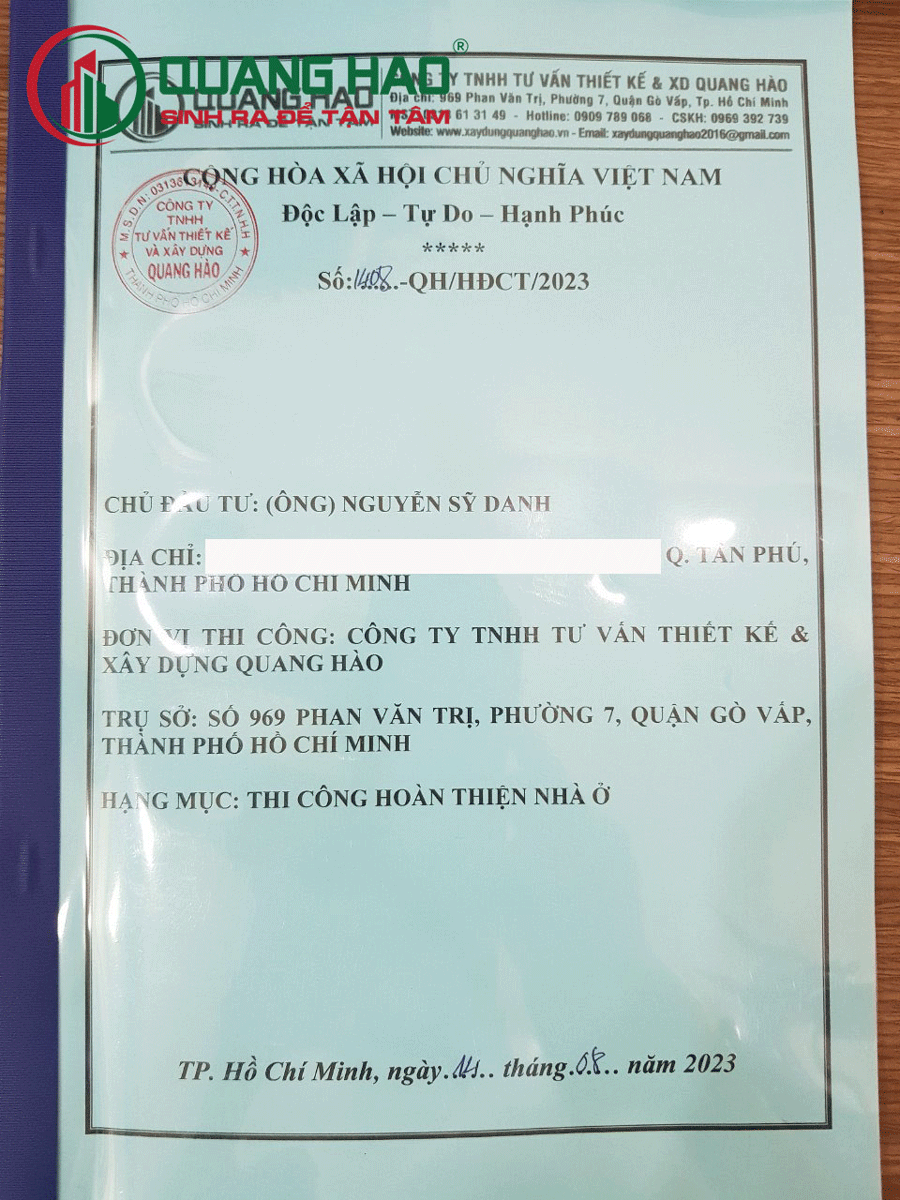 Hợp đồng xây dựng nhà Anh Danh tại Quận Tân Phú