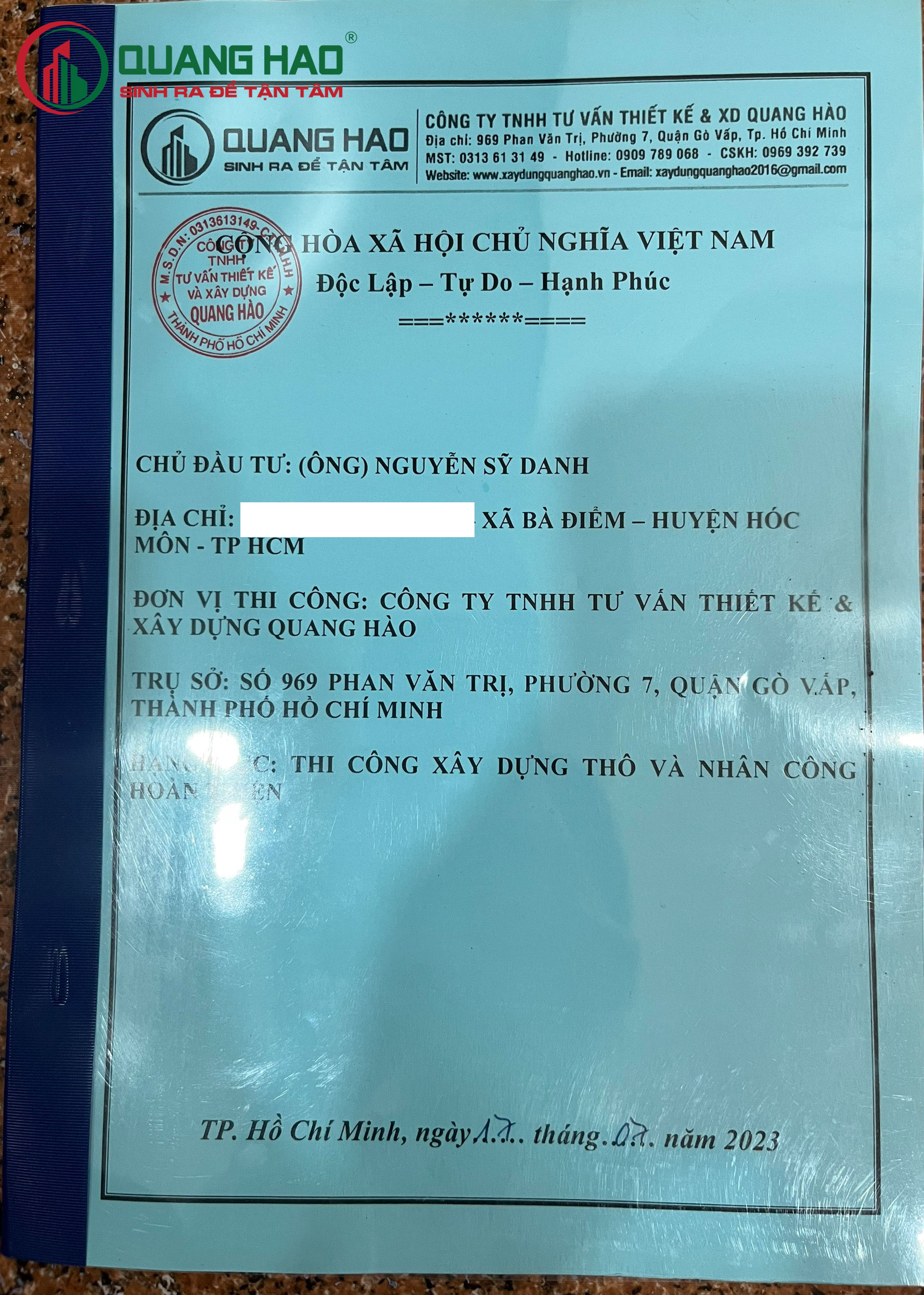 Hợp đồng xây dựng biệt thự nhà Anh Danh tại Huyện Hóc Môn