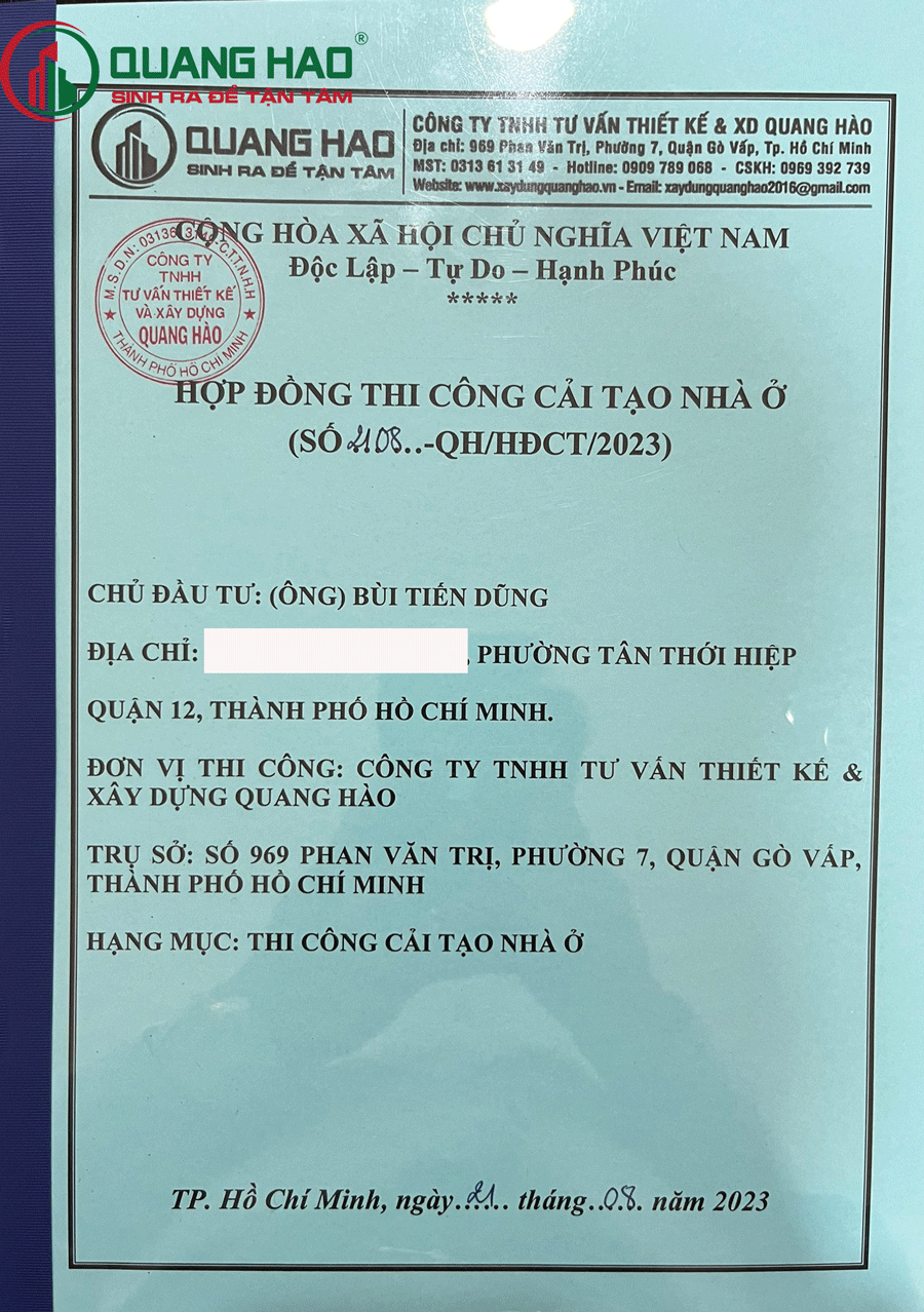 Hợp đồng sửa chữa nhà Anh Dũng tại Quận 12