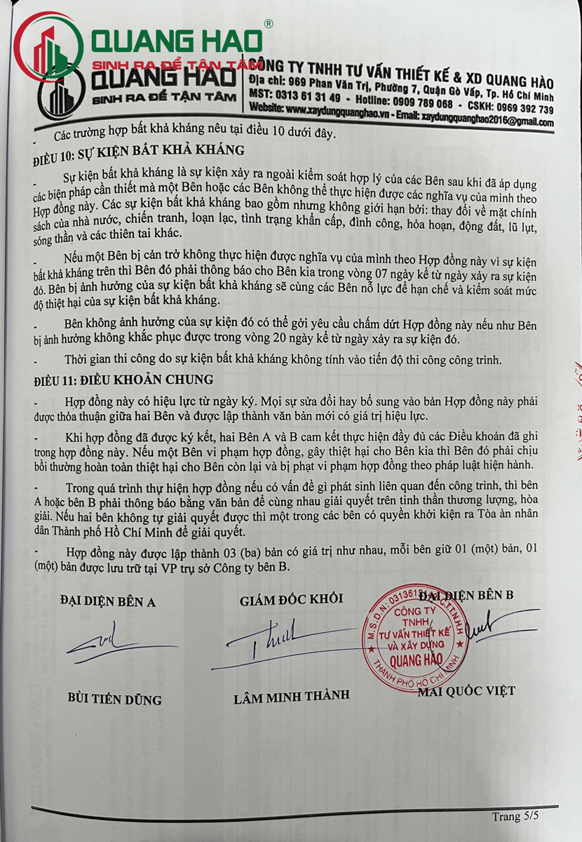 Hợp đồng sửa chữa nhà Anh Dũng tại Quận 12