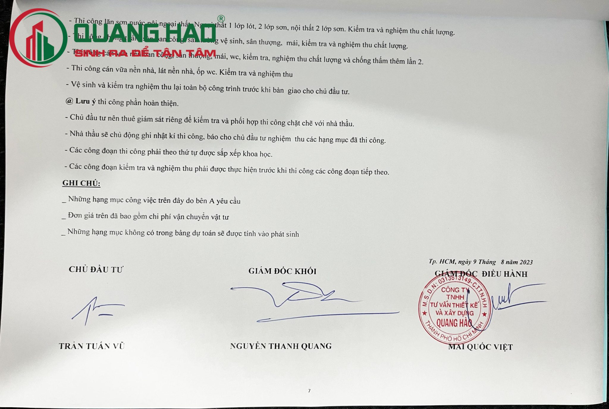 Hợp đồng xây mới nhà ở Anh Vũ Quận Bình Thạnh